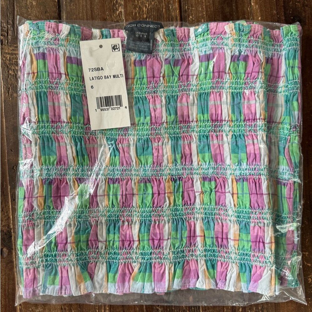 NWT! French Connection Smocked Check Organic Cotton Top - Picture 4 of 5